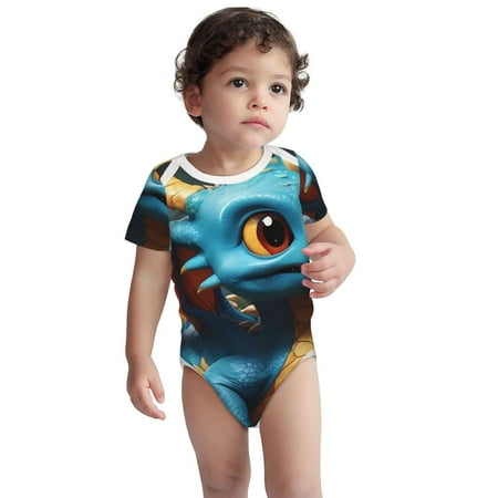 

Kdxio Adorable Blue Baby Dragon Pattern Unisex Baby Cotton Short Sleeve Bodysuits-6 Months