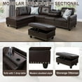 thumbnail image 3 of PonLiving Sectional Sofa, 97.5" Brown Faux Leather 3 Piece Living Room Faux Leather Couch with Storage Ottoman, Cup Holder, Left Facing Chaise, 3 of 5