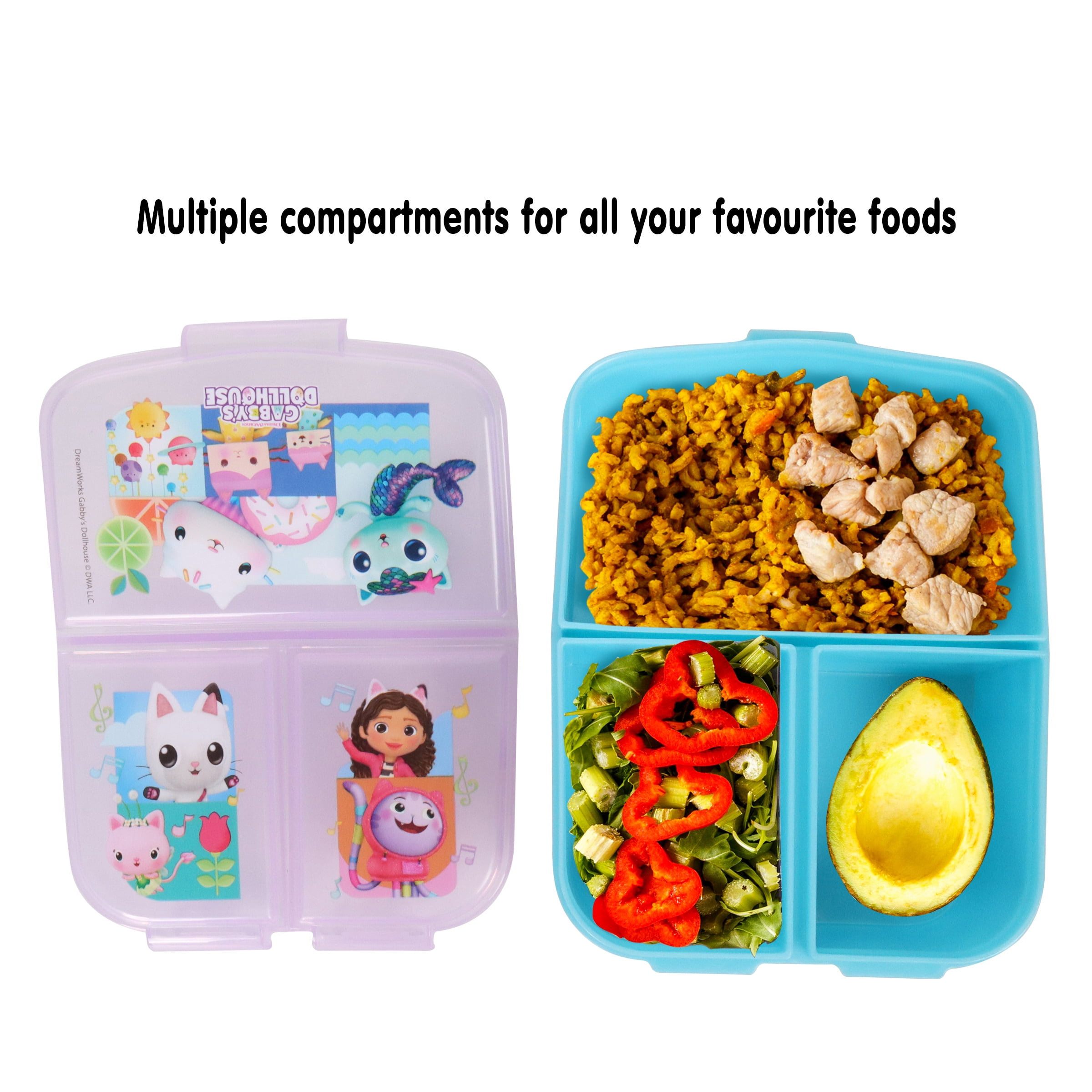 Gabby's Dollhouse Multi Compartment Lunch Box Set - Bento Box with Multiple Compartments - Spill-Proof and Leak-Proof - Durable and Easy to Clean
