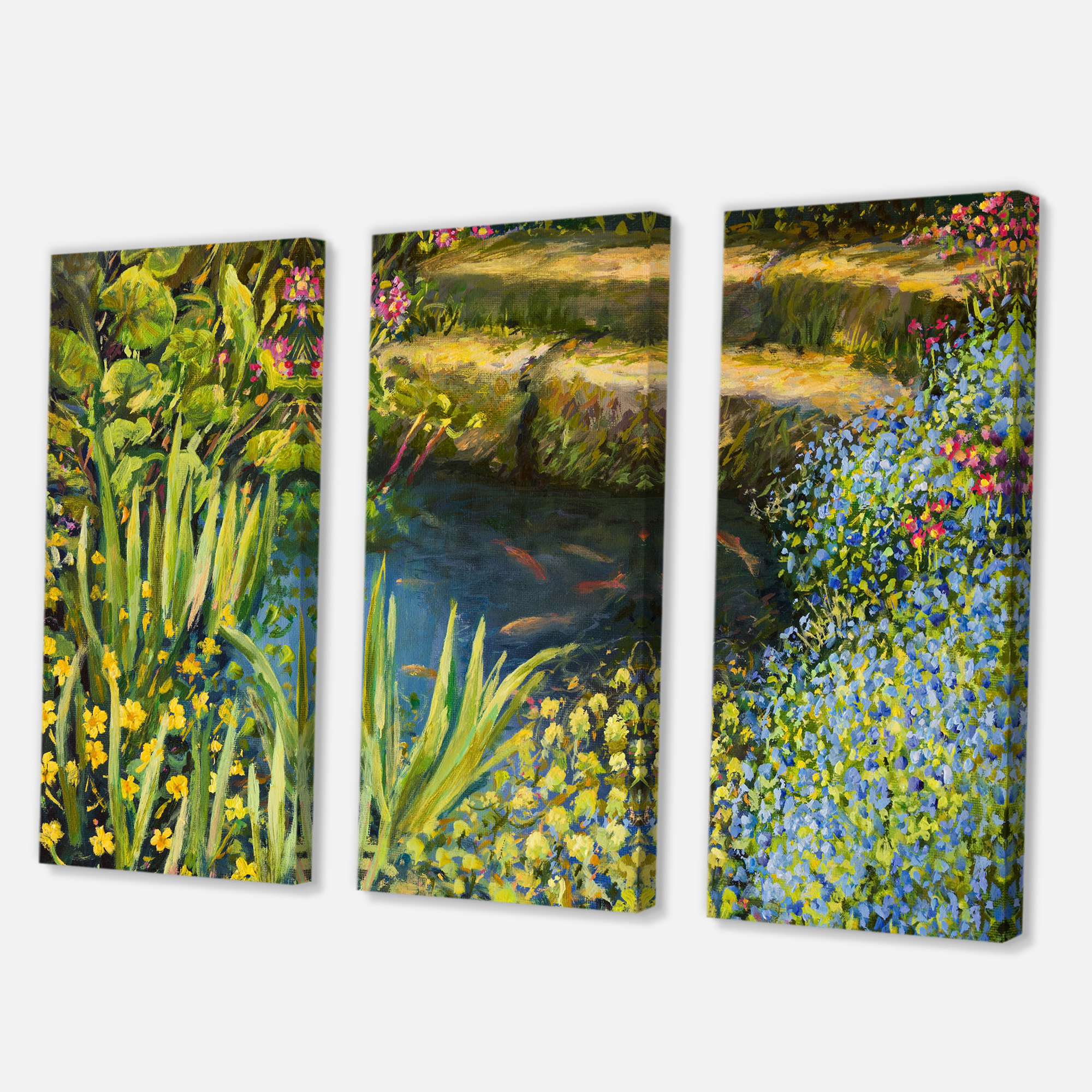 Designart ' Colorful Silence Flowers At The Lake Side ' Lake House Canvas Wall Art Print