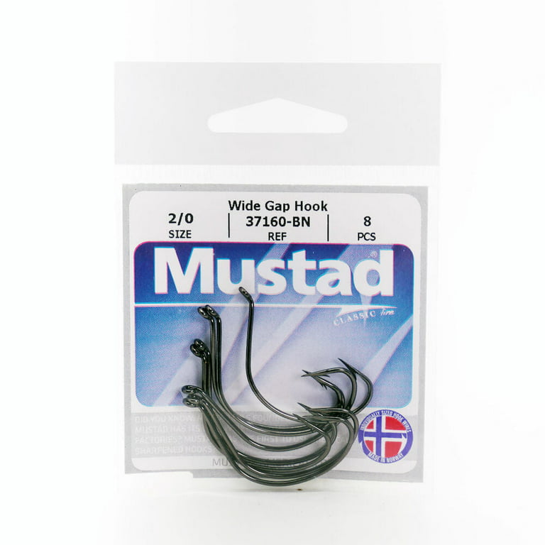 Mustad 37160 Wide Gap Classic Hook, Hollow Point, Slightly Reversed, Up Eye  - 50 Per Pack