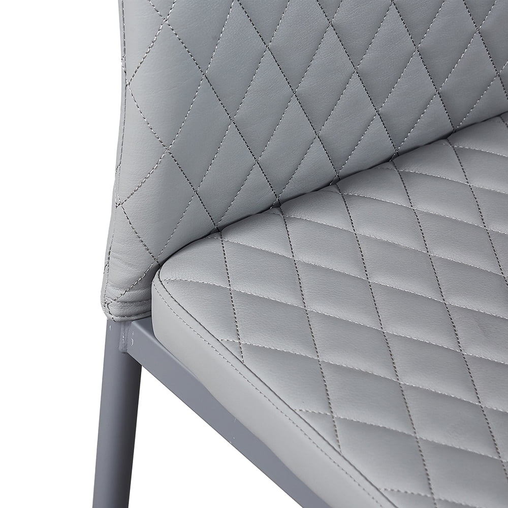 Lowestbest 4Pcs Modern Leather Dining Chairs, Chairs with Cushion High Back Metal Legs, Side Chairs for Kitchen Living Room Bedroom Furniture, Grey