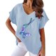 thumbnail image 1 of Gibobby Camiseta de manga corta para mujer Camiseta informal suelta con cuello en V y estampado mariposas manga corta para mujer(Azul,CH), 1 of 2