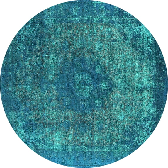 Ahgly Company Indoor Round Oriental Turquoise Blue Industrial Area Rugs, 5' Round