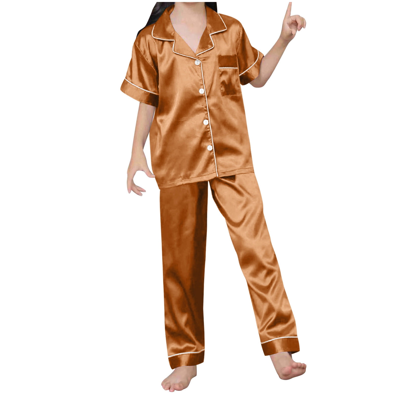 Ensemble De Pyjama En Soie Satin à Manches Courtes Pour Bébé Fille, Chemise Boutonnée Et Pantalon, Ensemble De Pyjama 2 Pcs Pour Garçon Fille