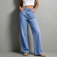 thumbnail image 2 of AherBiu Juniors Jeans for Women Straight Leg Loose Fitted Button Waisted Streetwear Denim Pants with Pockets, 2 of 7