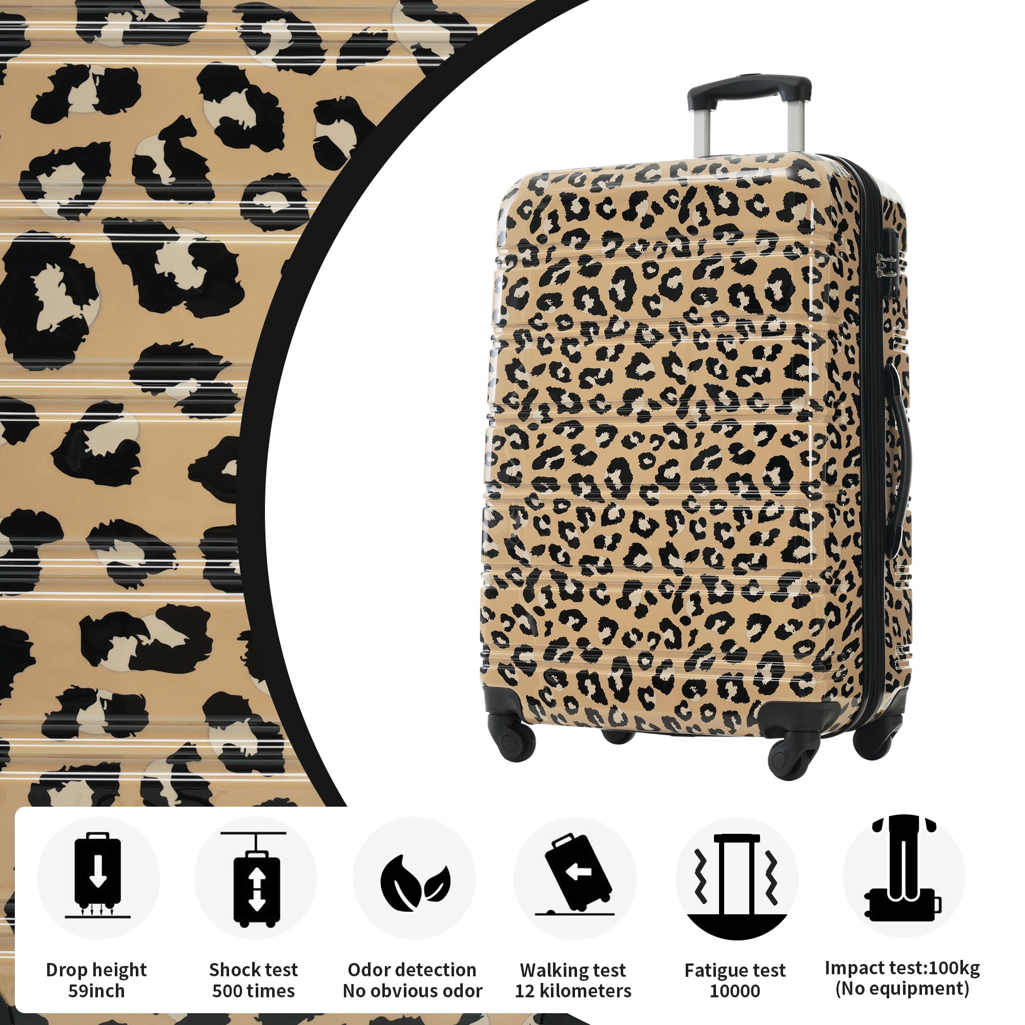 Luggage Sets 3 PCS Hardshell, 20" Carry on Luggage with TSA Lock, 24" Lightweight Checked Luggage, 28" Suitcase Set with Spinner Wheels for Women Men, Brown Leopard