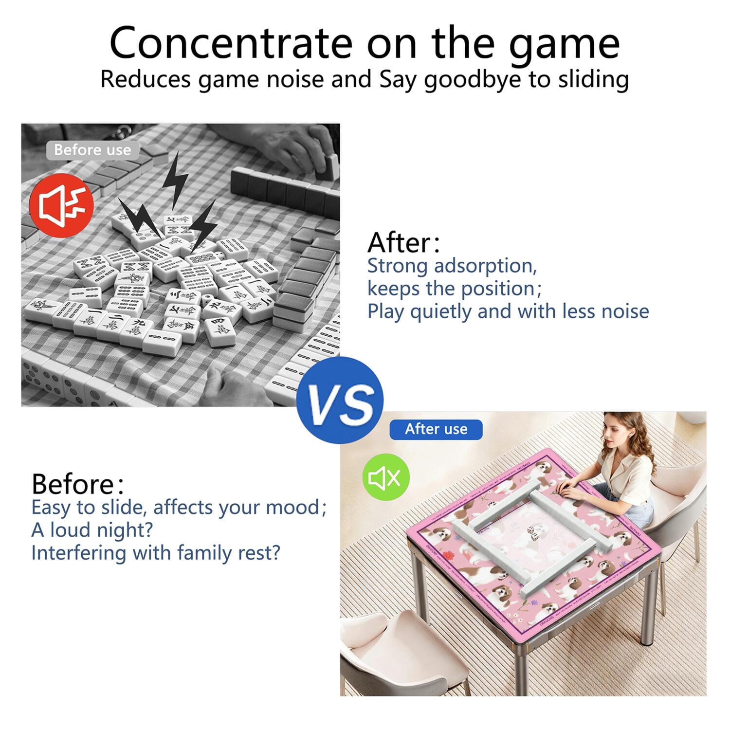 Pink Mahjong Mat with Rules, 31.5*31.5in Anti Slip American Mahjong Mat for Table, Noise Reduction, Neoprene Mah jongg Mats with Carrying Bag & 3 Dices, Mahjong Supplies Gift, Board Tile Games Mats
