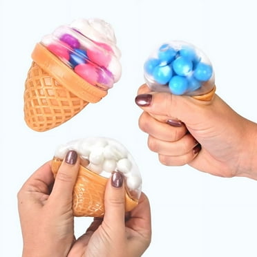 Toymendous Squishy Ice Cream, 3 Pack Rubber Stress Balls, Toy for Children Ages 3 