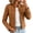 Brown, variant on Elegant Jackets for Women Long Sleeve Stand Collar Solid Winter Gold Button Faux Suede Jackets