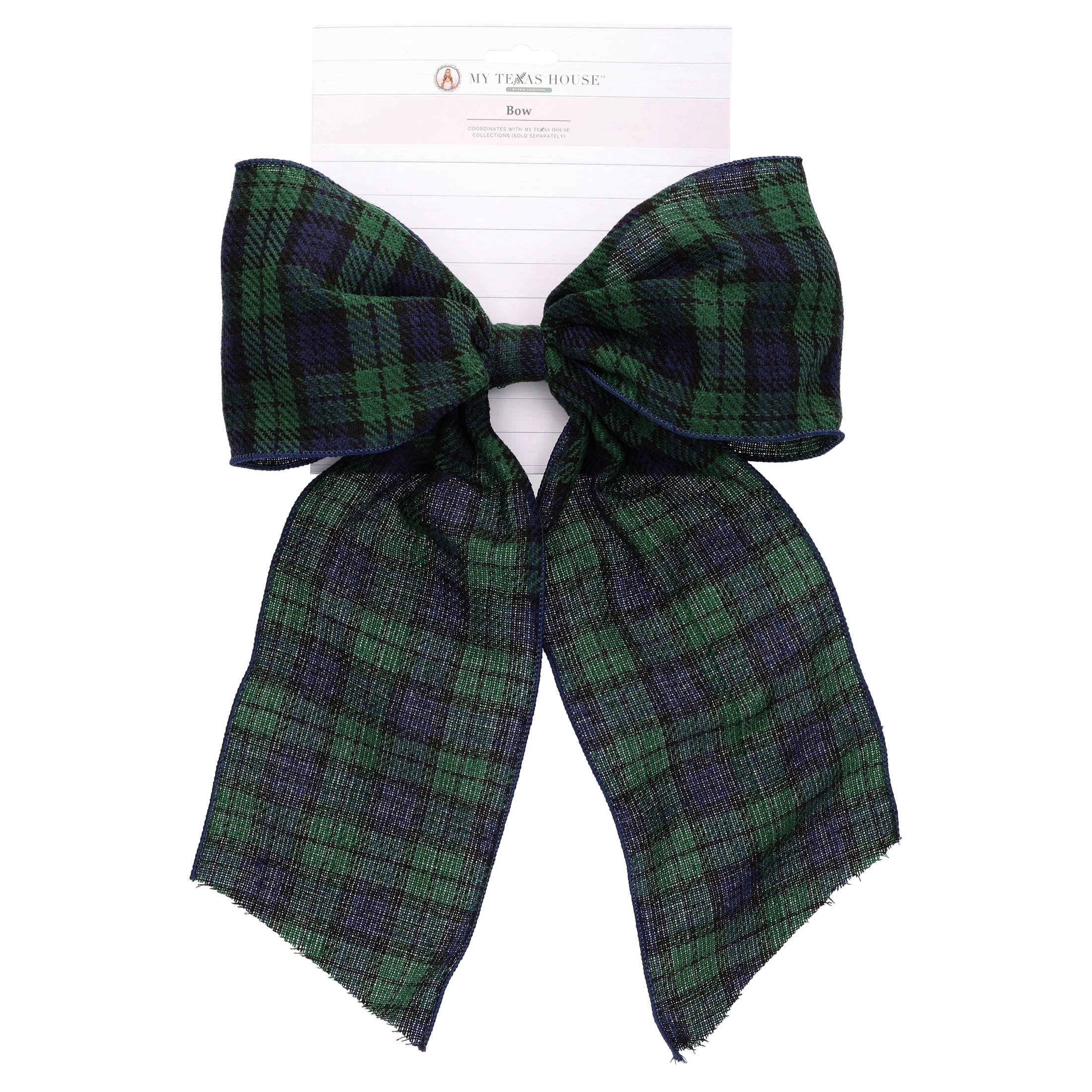 My Texas House Blue and Green Plaid Decorative Christmas Bow, 15"