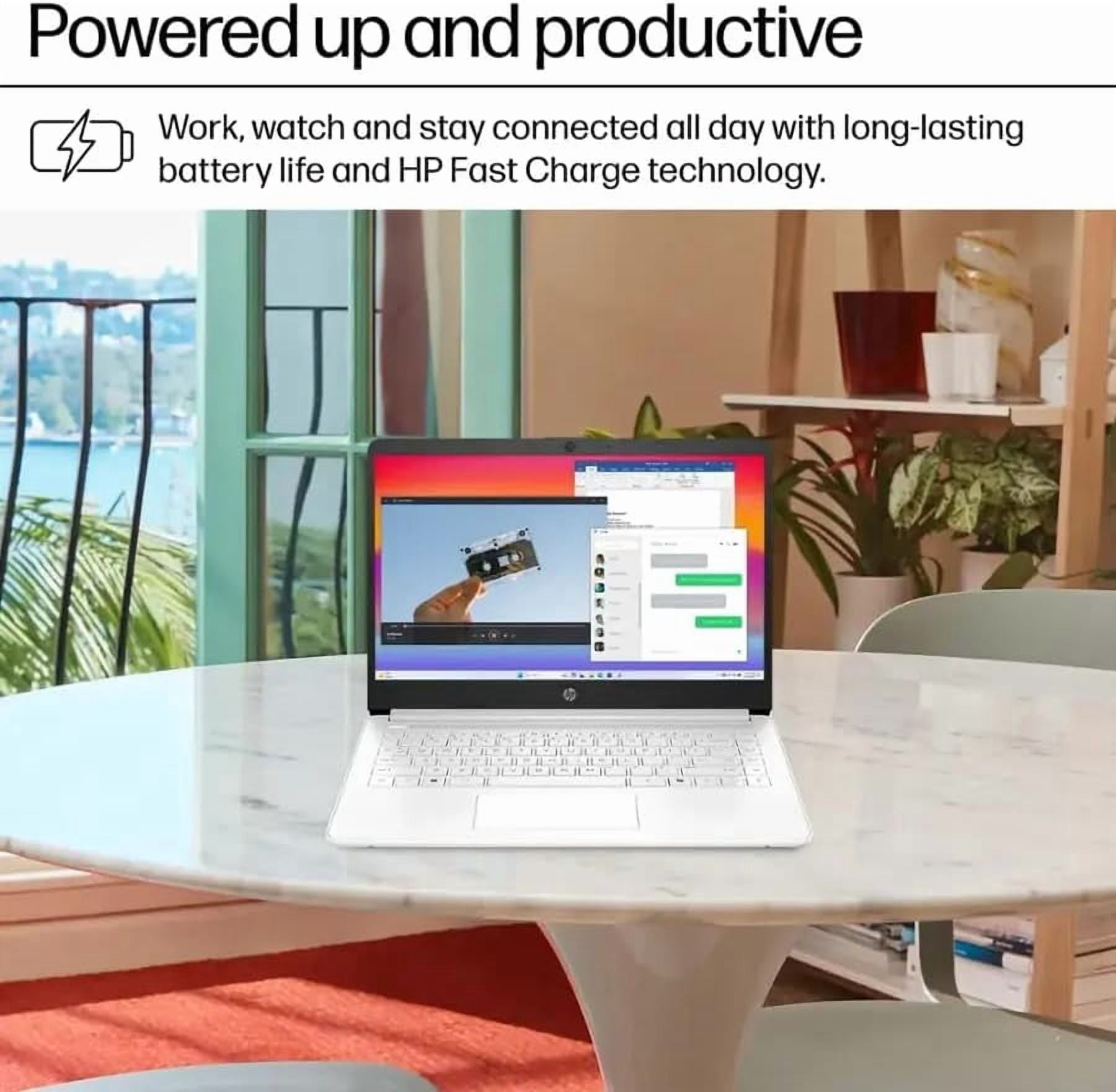 HP 14 Inch Laptop with 1-Year Free Microsoft Office 365, Intel Celeron CPU, 8GB RAM, 1.3TB Storage (128GB Onboard, 128GB External and 1TB Cloud), Intel UHD Graphics, WiFi 6, White, Windows11