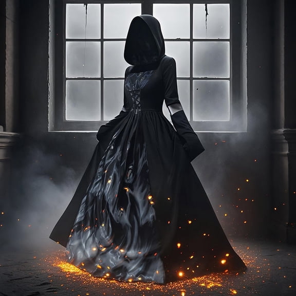 FASHOFT Halloween Dresses For Women Hooded Skeleton Wizard Sorceress Dress Cosplay Stage Performance Party Outfit Halloween Costumes L