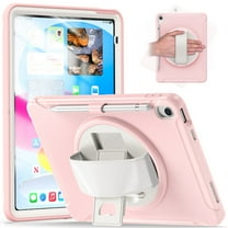 SaniMore for iPad 10th Generation 10.9" 2022 Case, 3 Layers Multi-Functional Case with Pencil Holder & Hand Strap Multi-Angle Kickstand Shockproof Protective Case for Women Men, Pink