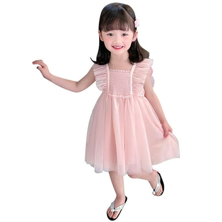 

PEASKJP Boho Dress for Girls Toddler Girls Sleeveless Casual Style Tulle Suspenders Floral Printed Pageant Dress Pink 2-3 Years