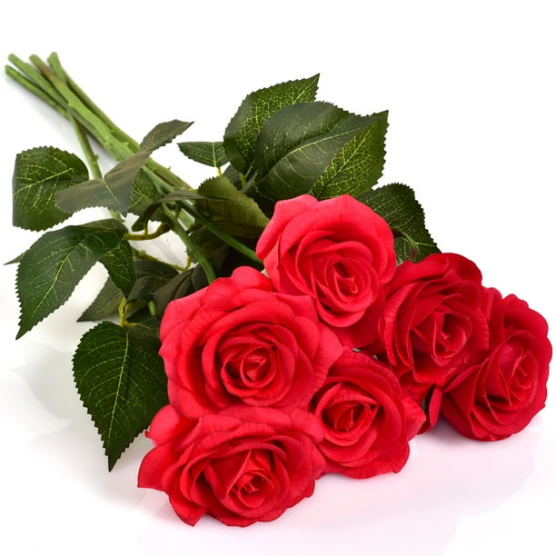 Artificial Flowers Silk Rose Flowers Tingor 6 Pcs Red Roses Fake Flowers Real Touch Bridal Wedding Bouquet For Home Wedding Decoration Garden Party Floral Decor Walmart Com Walmart Com