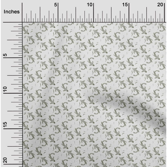 oneOone Polyester Lycra Olive Green Fabric Koi Fish Ocean Craft Projects Decor Fabric Printed By The Yard 56 Inch Wide