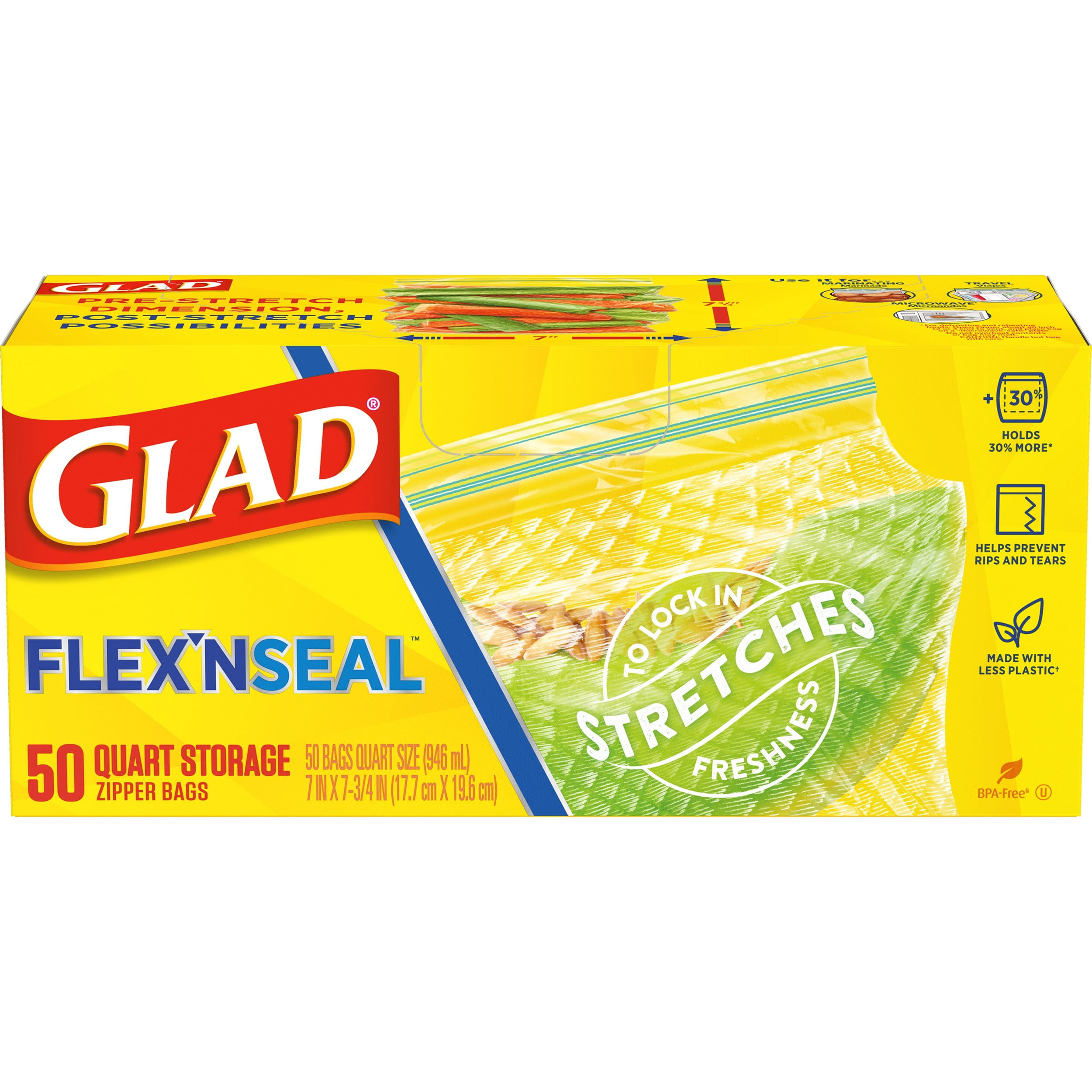 Glad FLEXN SEAL Quart Freezer Storage Plastic Bags, 35 ct - Kroger