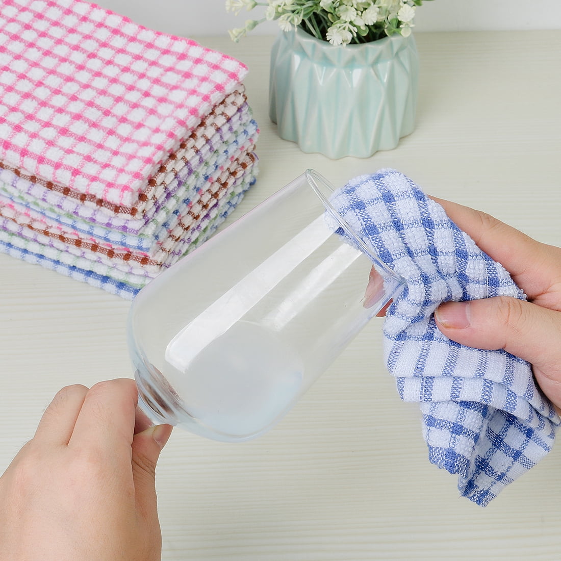 Unique Bargains Cotton Absorbent Kitchen Dish Cleaning Towels Blue