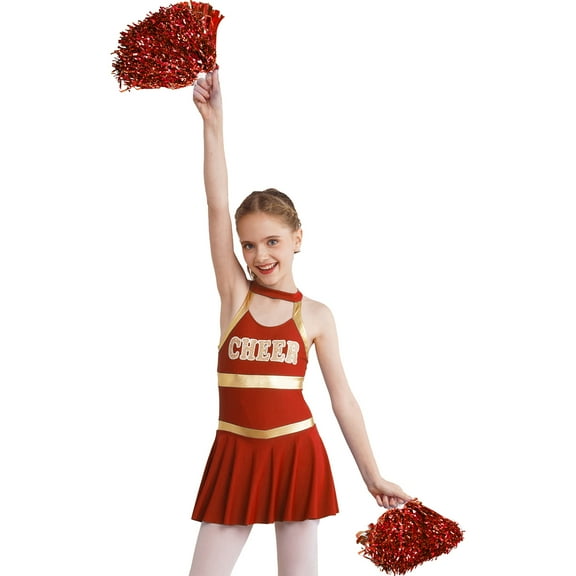 Zaldita Girls Cheer Leader Fancy Dance Dress Outfits Cheerleading Dance Costume Cheer Up Performance Uniform with Pom Poms Red 12