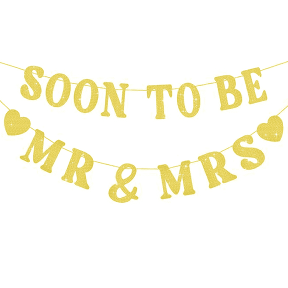 Soon to Be Mr & Mrs Gold Glitter Banner, Engagement Party Decoration, Wedding Celebration Sign
