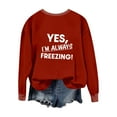 thumbnail image 4 of SYMOID Longline Warm Soft Stretch Womens Oversized "Yes I'm Always Freezing" Slogan Sweatshirt - Crew Neck Drop Shoulder Red Casual Top,Size M, 4 of 6