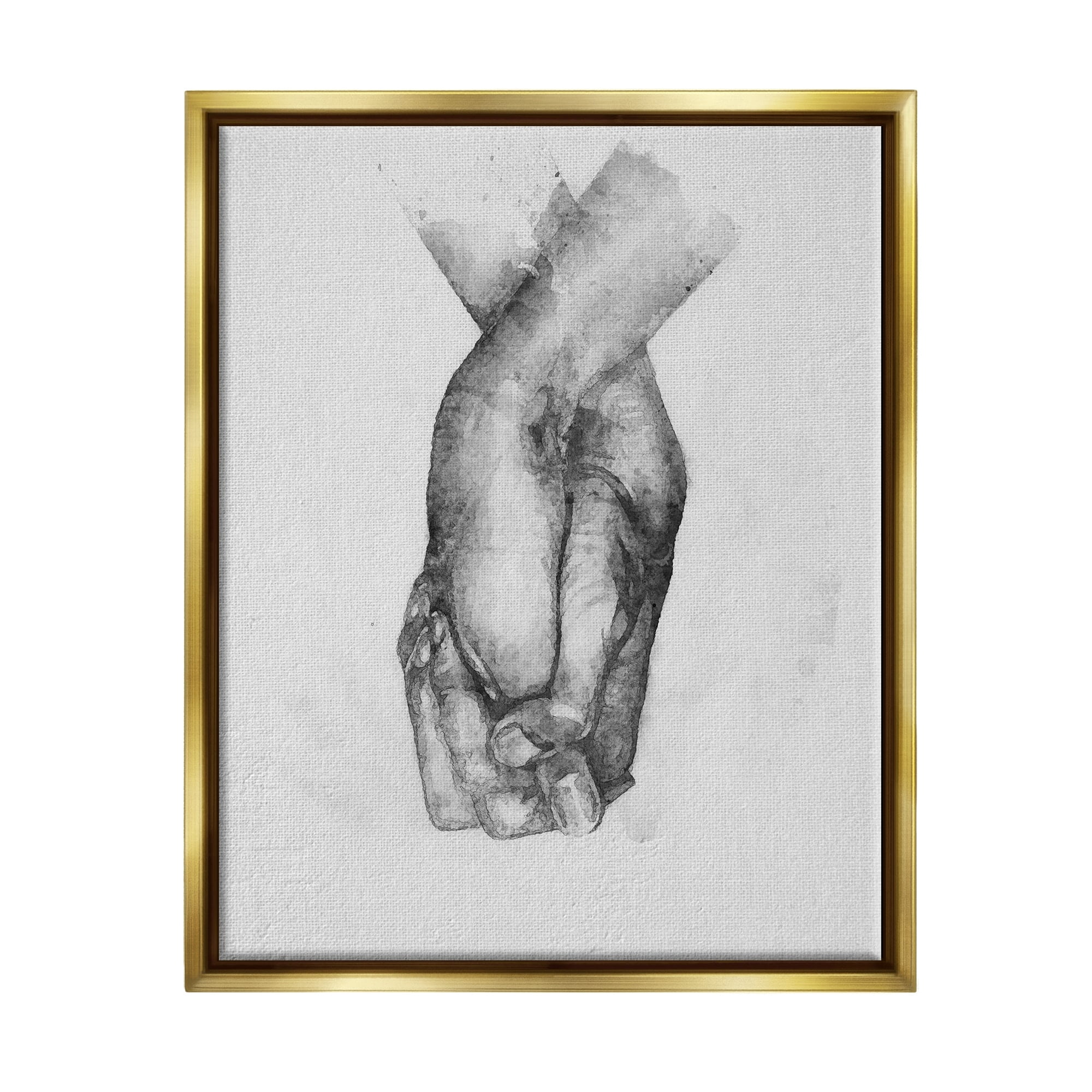 Stupell Industries Simple Vintage Black & White Hand Holding Illustration Metallic Gold Framed Floating Canvas Wall Art, 24x30, by Ros Ruseva