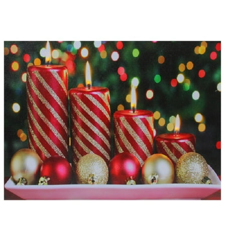 Ornament Wall Art - LED Lighted Christmas Candles with Ornaments Canvas Wall Art 11.75