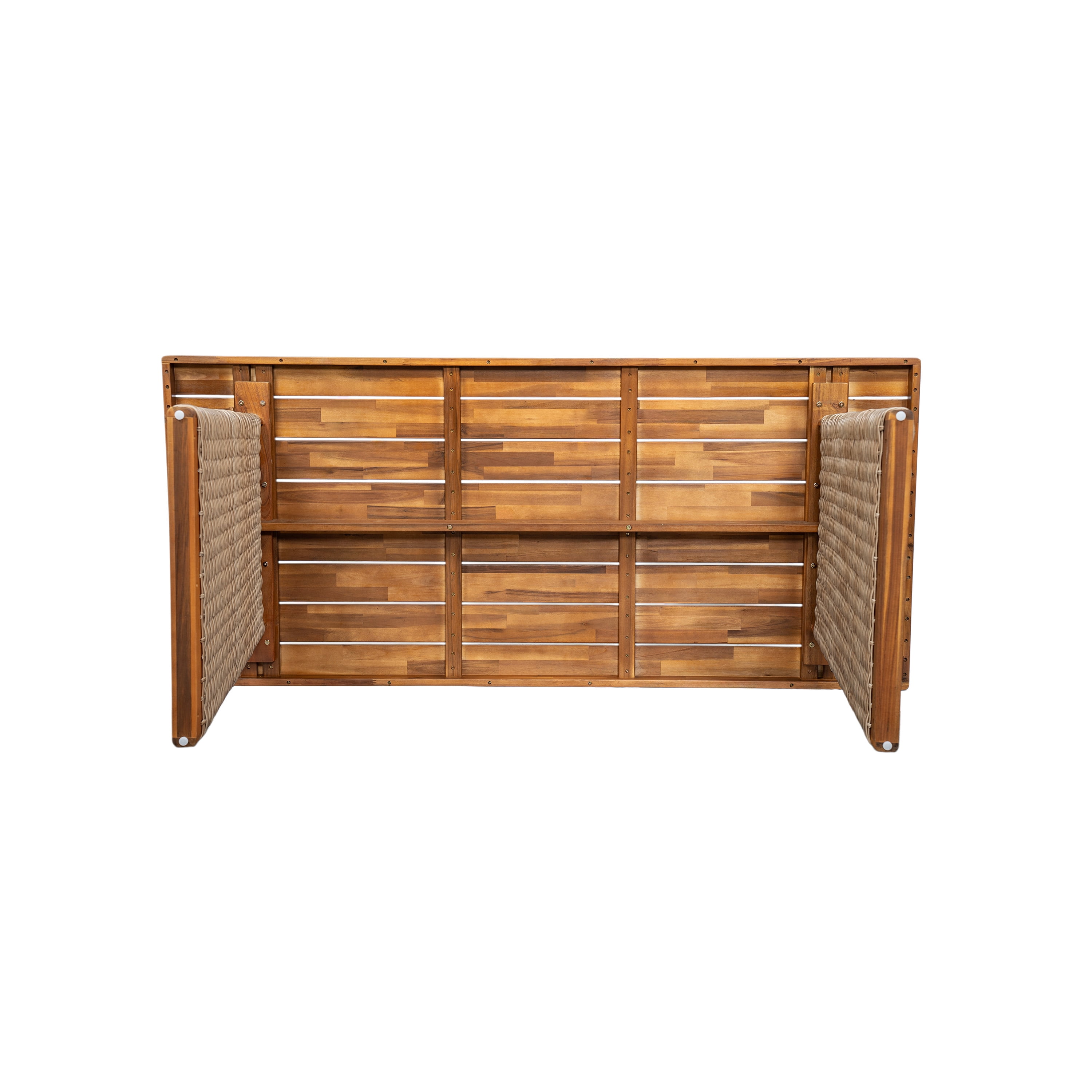 Dining Table, Outdoor Acacia Wood Table with Brown Wicker for Patio Garden, Teak