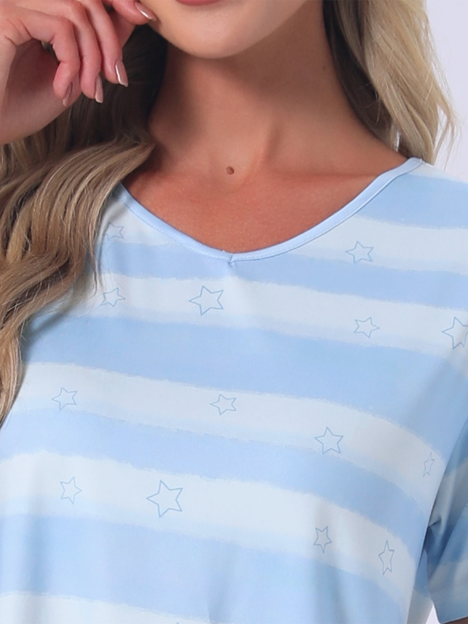 DARING DIVA Women's Short Sleeve Nightgown Soft Stretchy Pajama Dress 2XL Light Blue