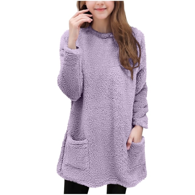 Chandails en Molleton pour Fillettes Manches Longues Décontractées Automne Poches Solides Col Rond Garçons Filles