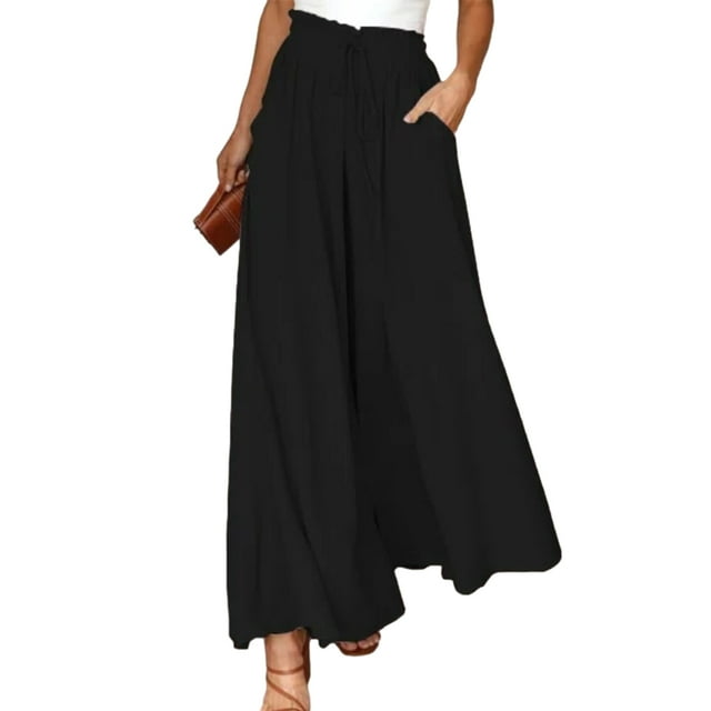 Qarigey Pantalones de pierna ancha fluidos para mujer - Para el hogar o de viaje Pantalones de pierna de estilo delgado fluidos Prendas para la parte inferior del cuerpo negro, 1 L