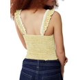 thumbnail image 3 of Women Gingham Lace Trim Square Neck Crop Tank Tops Plaid Y2K Sleeveless Slim Fitted Camis Shirts Yellow S, 3 of 8