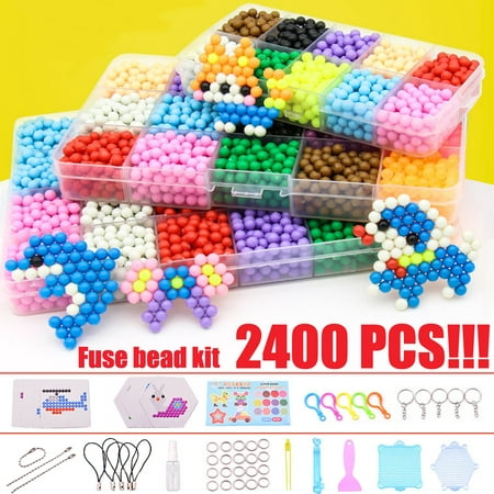 2400Pcs Fuse Beads Kit Set 15 Color Water Sticky Aqua Refill DIY Art Crafts + Case Kids Children Toys Christmas