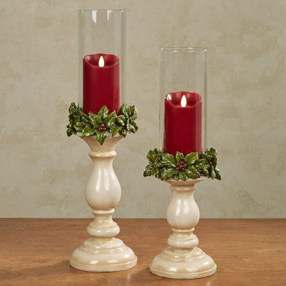 Christmas Holly Resin Candleholders Antique Ivory Set of Two Set of 2