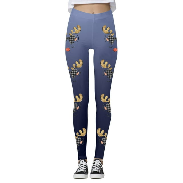WILLBEST Leggings con Estampado de Renos Navideños para Mujer, Cómodos Pantalones Deportivos Ajustados de Yoga, Ropa Deportiva para Las Vacaciones, Pantalones Deportivos Bonitos Chica
