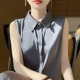 thumbnail image 3 of Womens Sleeveless Button Down Shirt Classic Collared Blouse Basic Tank Tops Work Office Chiffon Tops Solid Tees, 3 of 3