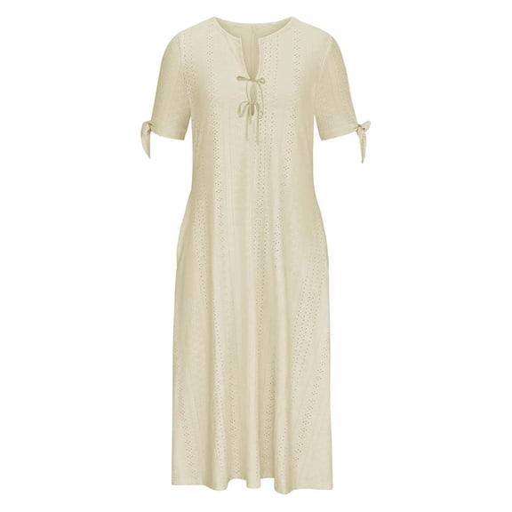 THDHVS Plus Size Dresses,Dresses for Women,Casual Solid Color Short Sleeve Dress with Tie Detail and Pockets Dark Gray