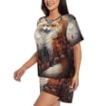 thumbnail image 2 of Daiia Romantic Flower Fox Couple Pattern Womens Pajama Sets Short Sleeve Pajamas for Women Sets Soft Lounge Sets Casual Round Neck Sleepwear PJS-4X-Large, 2 of 7