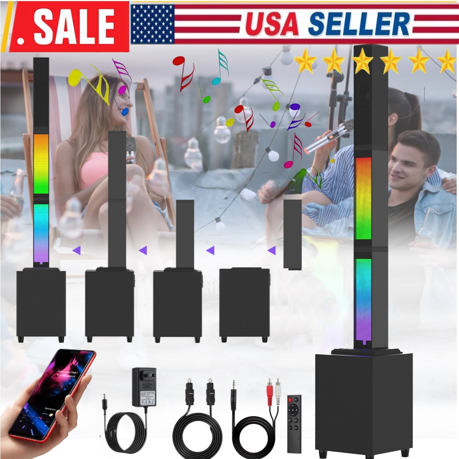 CURUK Bluetooth Surround Sound Speaker System 30W Subwoofer, 2* 15W Tweeter Detachable RGB Lights with Remote,  for Home Theater, TV, PC, K-Song, USB/AUX/TWS