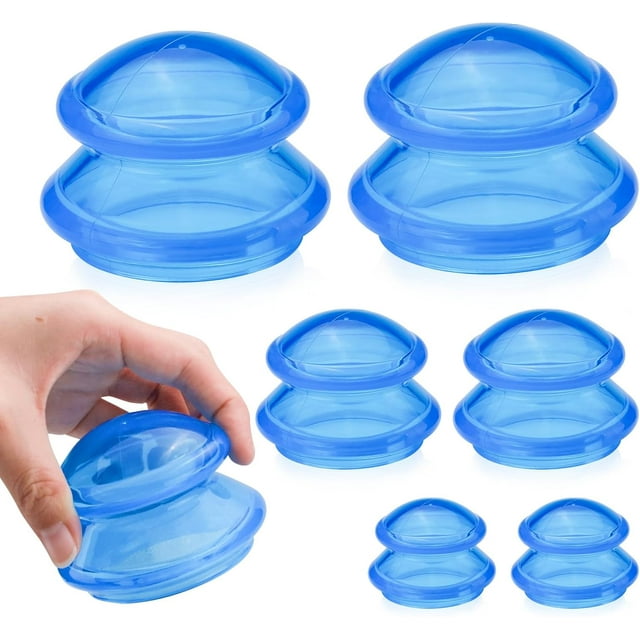 6PCS Massage Cups, Cupping Set 3 Sizes, Blue Massage Cups for Cupping Therapy, Cupping without Fire, Suction Cups for Body, Massage Tools, Practical Presents (Blue)