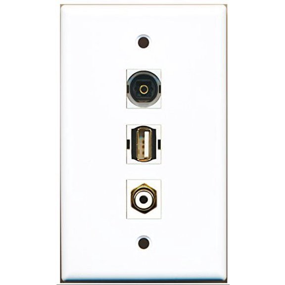 RiteAV - 1 Port RCA White and 1 Port USB A-A and 1 Port Toslink Wall Plate