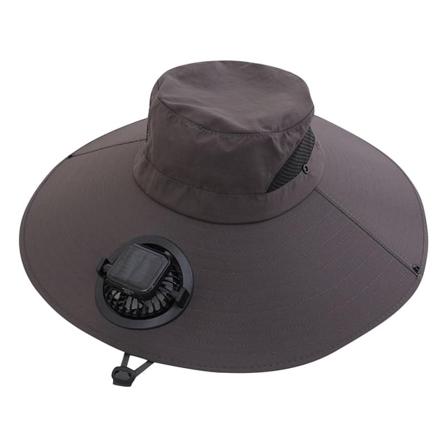 Dark Gray Unisex Solar Fan Hat With Neck Cover For Outdoor Activities And Sun Protection Adjustable Design One Size In Dark Gray