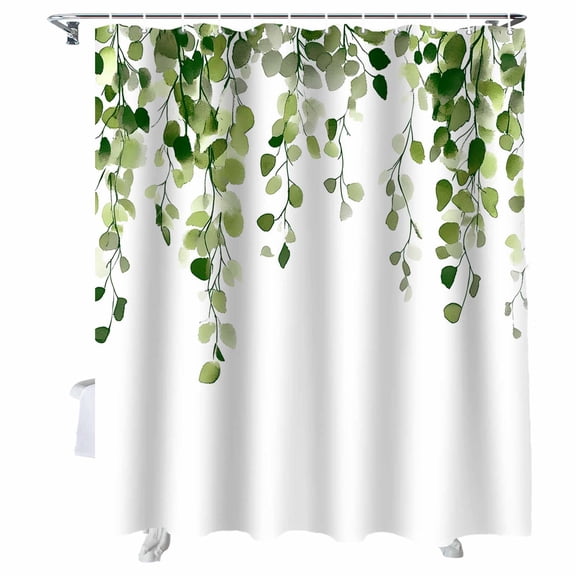 Shower Curtains Eucalyptus Leaves Bath Curtain Green Leaf Waterproof Bathroom Shower Curtain Set with Hooks Decoration 72 x 84 Inches