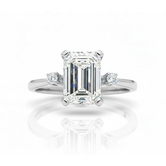 Jewelerix Emerald Cut Diamond Engagement Ring in Yellow Gold with Side Stones, Classic Solitaire Promise Ring, Women’s Proposal Ring