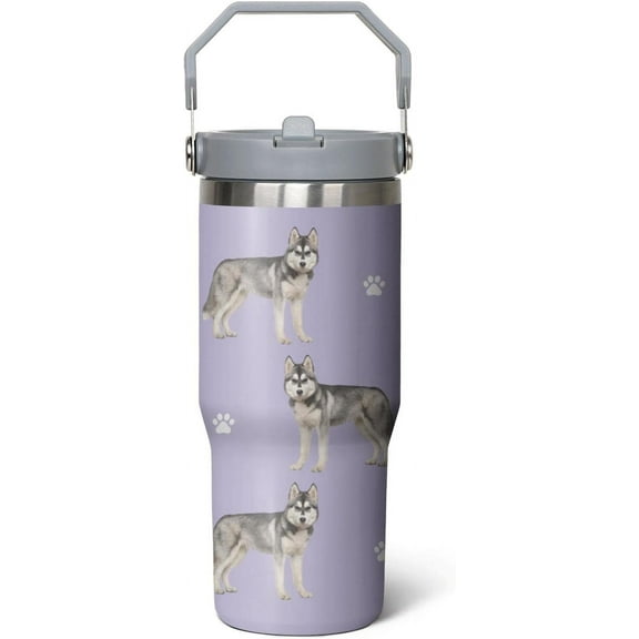 Siberian Husky Travel Cup for Dog Lover,30 oz Siberian Husky Vacuum Insulated Tumbler with Handle