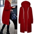 thumbnail image 2 of Tiweut Coats for Womens Fall Winter Warm Long Sleeve Hooded Drawstring Zipper Open Thin Long Cardigans Outwear Tops Red,3XL, 2 of 6