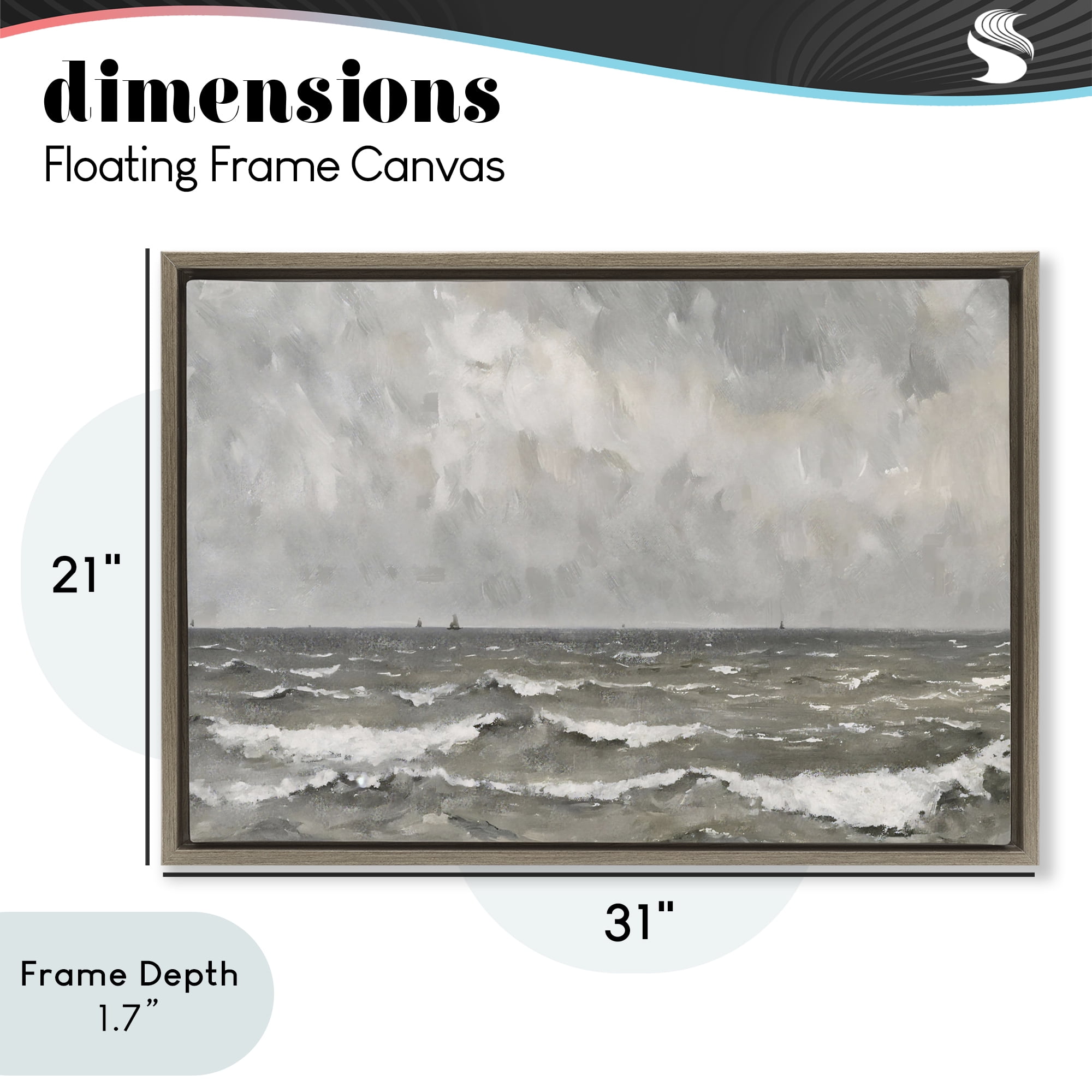 Stupell Industries Stormy Ripples at Sea Brown Framed Floater Canvas Wall Art, design by Jacky Ngan