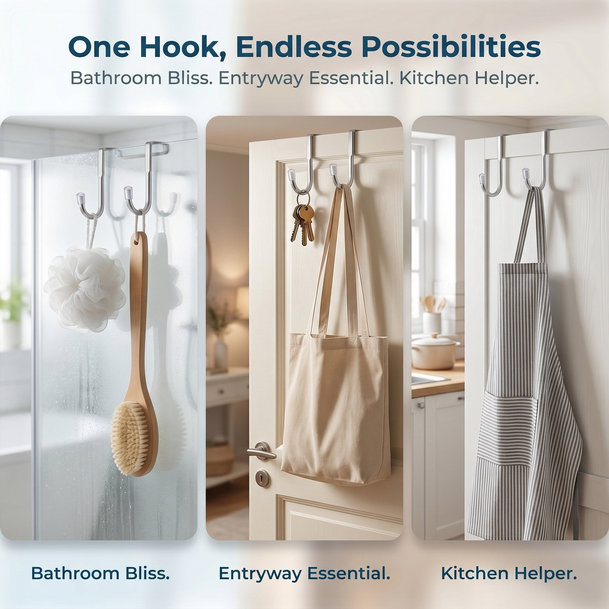 Unique Bargains Utility Hooks 4Pcs Metal Durable Hooks for Organization Light Silver