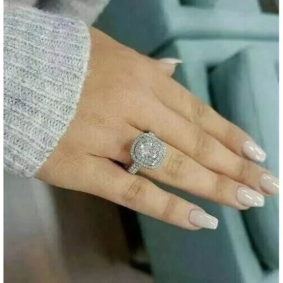 1.5 Carat Round cut Engagement Ring in 14K White Gold Over Silver